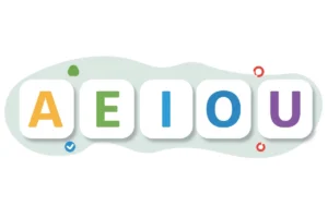 Imagem com as letras A, E, I, O, U, usada para representar o artigo o que são vogais